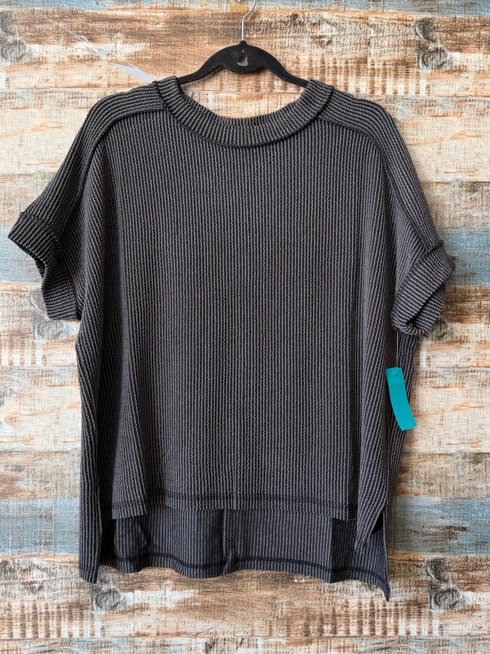 Zenana Charcoal Ribbed Knit Short Sleeve Top